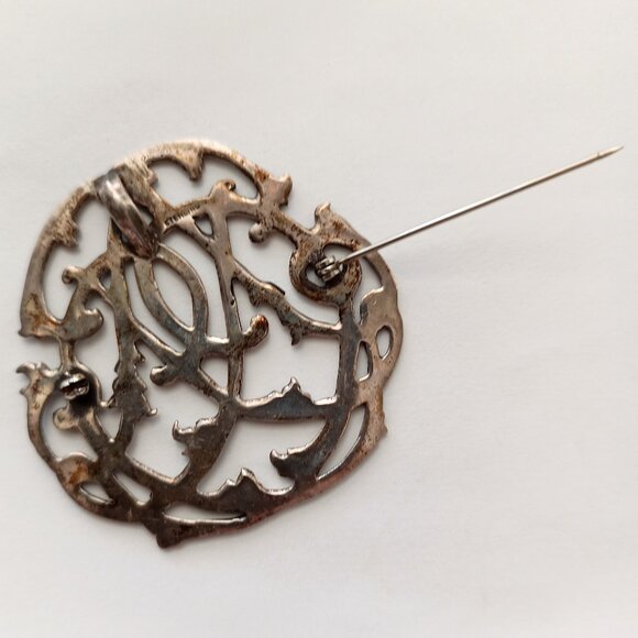 Antique Brooch Pin Pendant Sterling Silver Art Nouveau Intertwined Vines Leaves - Picture 3 of 8